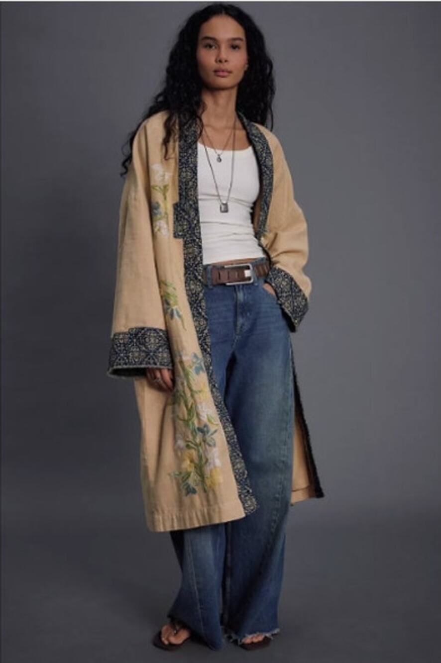 Free People Henlow Embroidered Relaxed Oversized Duster Jacket Sz XS/Small
